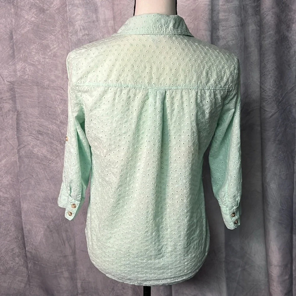 Croft & Barrow Mint Green Eyelet Button Down 3/4 Sleeve Blouse - size XS - Picture 4 of 13